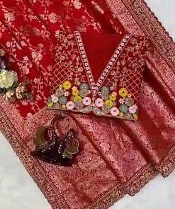 Karva Chauth Special Red Banarasi Jacquard Silk Saree with Designer Blouse