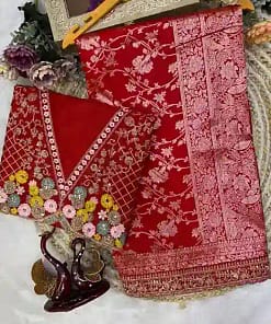 Karva Chauth Red Banarasi Jacquard Silk Saree with Designer Blouse 13 Karva Chauth Red Banarasi Jacquard Silk Saree with Designer Blouse - Image 4