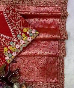 Karva Chauth Red Banarasi Jacquard Silk Saree with Designer Blouse 12 Karva Chauth Red Banarasi Jacquard Silk Saree with Designer Blouse - Image 3