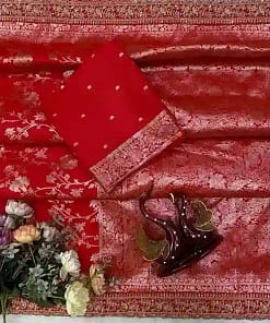 Karva Chauth Red Banarasi Jacquard Silk Saree with Designer Blouse 11 Karva Chauth Red Banarasi Jacquard Silk Saree with Designer Blouse - Image 2