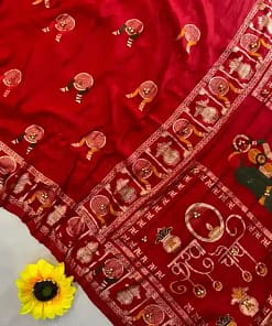Karwa Chauth Special Red Meena Dola Viscose Saree 8 Karwa Chauth Special Red Meena Dola Viscose Saree - Image 4