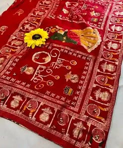 Karwa Chauth Special Red Meena Dola Viscose Saree 7 Karwa Chauth Special Red Meena Dola Viscose Saree - Image 3