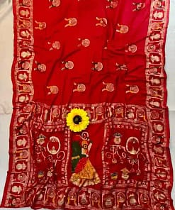 Karwa Chauth Special Red Meena Dola Viscose Saree 6 Karwa Chauth Special Red Meena Dola Viscose Saree - Image 2