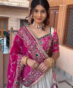 Navratri Roman Silk Heavy Embroidered Lehenga Choli with Dupatta 18 Navratri Roman Silk Heavy Embroidered Lehenga Choli with Dupatta - Image 8