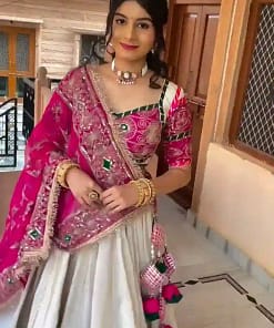 Navratri Roman Silk Heavy Embroidered Lehenga Choli with Dupatta 14 Navratri Roman Silk Heavy Embroidered Lehenga Choli with Dupatta - Image 4