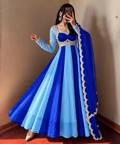 Fendy Silk Party Gown and Dupatta Set - Pink or Royal Blue