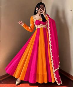Fendy Silk Party Gown and Dupatta Set - Pink or Royal Blue 13 Fendy Silk Party Gown and Dupatta Set - Pink or Royal Blue - Image 6