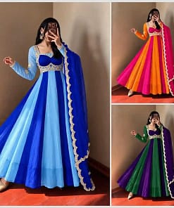 Fendy Silk Party Gown and Dupatta Set - Pink or Royal Blue 15 Fendy Silk Party Gown and Dupatta Set - Pink or Royal Blue - Image 8