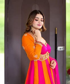 Fendy Silk Party Gown and Dupatta Set - Pink or Royal Blue 10 Fendy Silk Party Gown and Dupatta Set - Pink or Royal Blue - Image 3