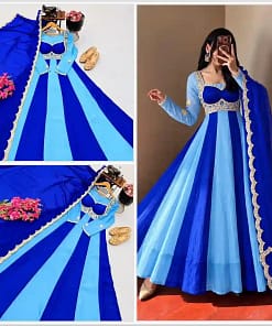 Fendy Silk Party Gown and Dupatta Set - Pink or Royal Blue 9 Fendy Silk Party Gown and Dupatta Set - Pink or Royal Blue - Image 2