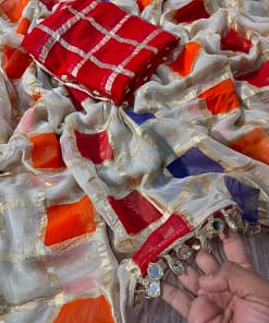 Off White Multicolour Checks Viscose Saree with Mirror Border 17 Off White Multicolour Checks Viscose Saree with Mirror Border - Image 9