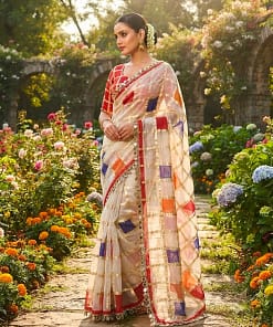 Off White Multicolour Checks Viscose Saree with Mirror Border 13 Off White Multicolour Checks Viscose Saree with Mirror Border - Image 5
