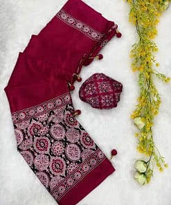 Premium Crepe Gajji Silk Ajrakh Saree