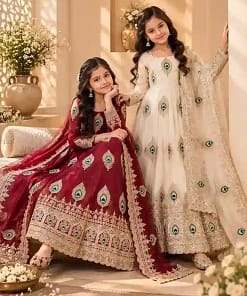 Kids Fendy Silk Embroidered Gown Set