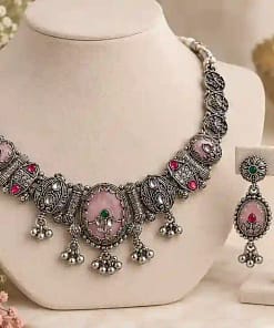 Premium Oxidised Silver Necklace & Earring Set