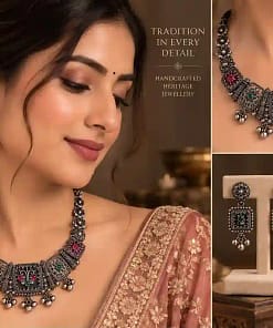 Oxidised Silver Necklace & Earring Set 33 Oxidised Silver Necklace & Earring Set - Image 15