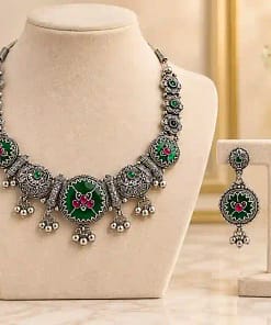 Oxidised Silver Necklace & Earring Set 23 Oxidised Silver Necklace & Earring Set - Image 5