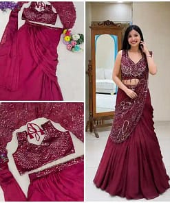 Rangoli Silk Lehenga Style Saree with Embroidered Blouse 9 Rangoli Silk Lehenga Style Saree with Embroidered Blouse - Image 5