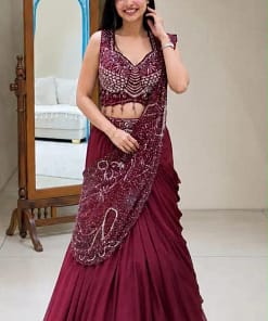 Trending Rangoli Silk Lehenga Style Saree with Embroidered Blouse