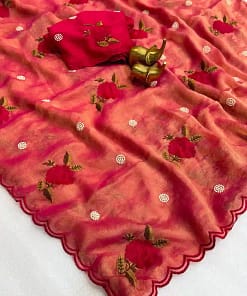 Designer Embroidered Organza Feel Silk Saree