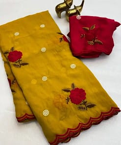 Embroidered Organza Feel Silk Saree 11 Embroidered Organza Feel Silk Saree - Image 3