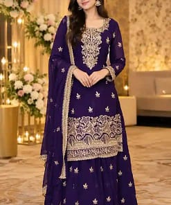 Royal Purple Handcrafted Kurti, Lehenga & Dupatta Set