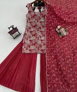 Simmer Silk Thread & Sequin Sharara Suit Set