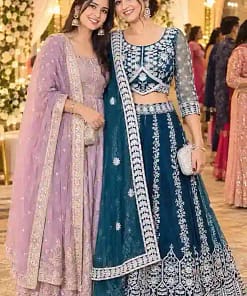 Home 18 Alternative view of Peacock Blue Embroidered Net Lehenga Set