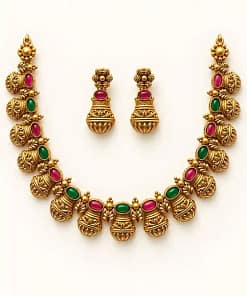 Traditional Gold Plated Necklace Set with Earrings 22 Traditional Gold Plated Necklace Set with Earrings - Image 11