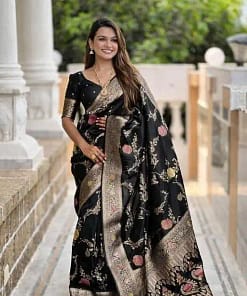 Black Banarasi Pre-Draped Saree