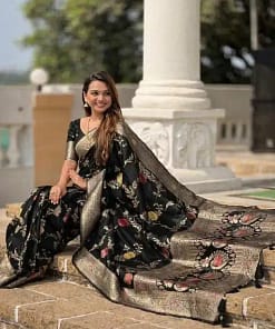 Black Banarasi Pre-Draped Saree 6 Black Banarasi Pre-Draped Saree - Image 3