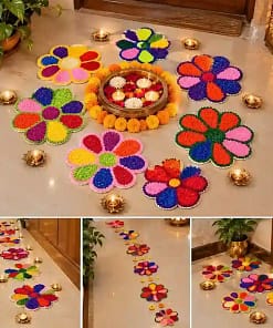 Colourful Flower Rangoli Mat 3 Colourful Flower Rangoli Mat
