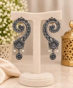 Oxidised Silver Feather Ear Cuff Earrings