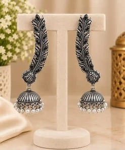 Oxidised Silver Feather Ear Cuff Earrings 11 Oxidised Silver Feather Ear Cuff Earrings