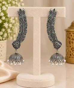 Oxidised Silver Feather Ear Cuff Earrings 15 Oxidised Silver Feather Ear Cuff Earrings