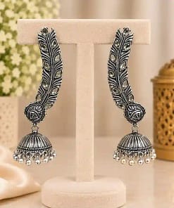 Oxidised Silver Feather Ear Cuff Earrings 13 Oxidised Silver Feather Ear Cuff Earrings