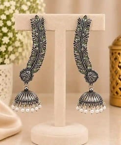 Oxidised Silver Feather Ear Cuff Earrings 12 Oxidised Silver Feather Ear Cuff Earrings