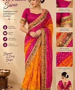 Pink Bandhani Banarasi Pre-Pleated Saree 9 Pink Bandhani Banarasi Pre-Pleated Saree - Image 5