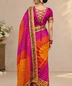 Pink Bandhani Banarasi Pre-Pleated Saree 7 Pink Bandhani Banarasi Pre-Pleated Saree - Image 3