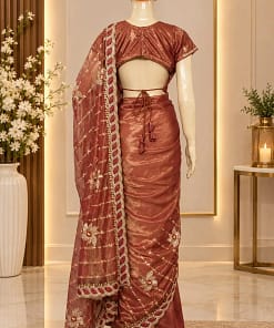 Rust Embroidered Party Wear Saree 7 Rust Embroidered Party Wear Saree-2