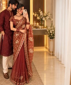 Rust Embroidered Party Wear Saree 9 Rust Embroidered Party Wear Saree-4