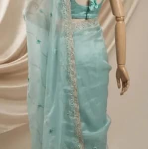 Alternative view of Sky Blue Sheer organza Saree