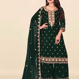 Elegant Deep Green Georgette Sharara Set