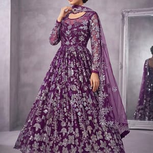 Stunning Purple Net Anarkali Gown