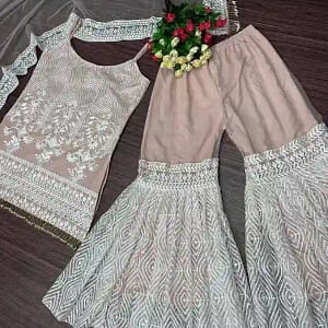 Heavy Soft Net Chino Sequins Palazzo Suit Set - Image 3