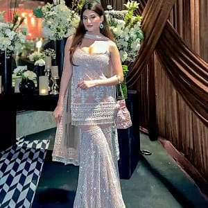 Heavy Soft Net Chino Sequins Palazzo Suit Set