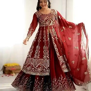 Crunchy Silk Embroidered Sequins Lehenga Set