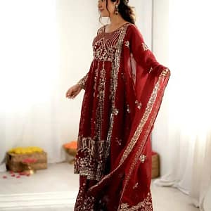 Crunchy Silk Embroidered Sequins Lehenga Set - Image 7