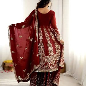 Crunchy Silk Embroidered Sequins Lehenga Set - Image 6