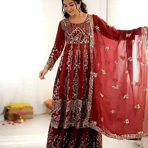 Crunchy Silk Embroidered Sequins Lehenga Set - Image 5